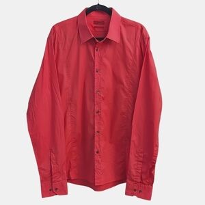 HUGO by Hugo Boss Mens Slim Line Button Down Long Sleeve Coral Dress Shirt XXL